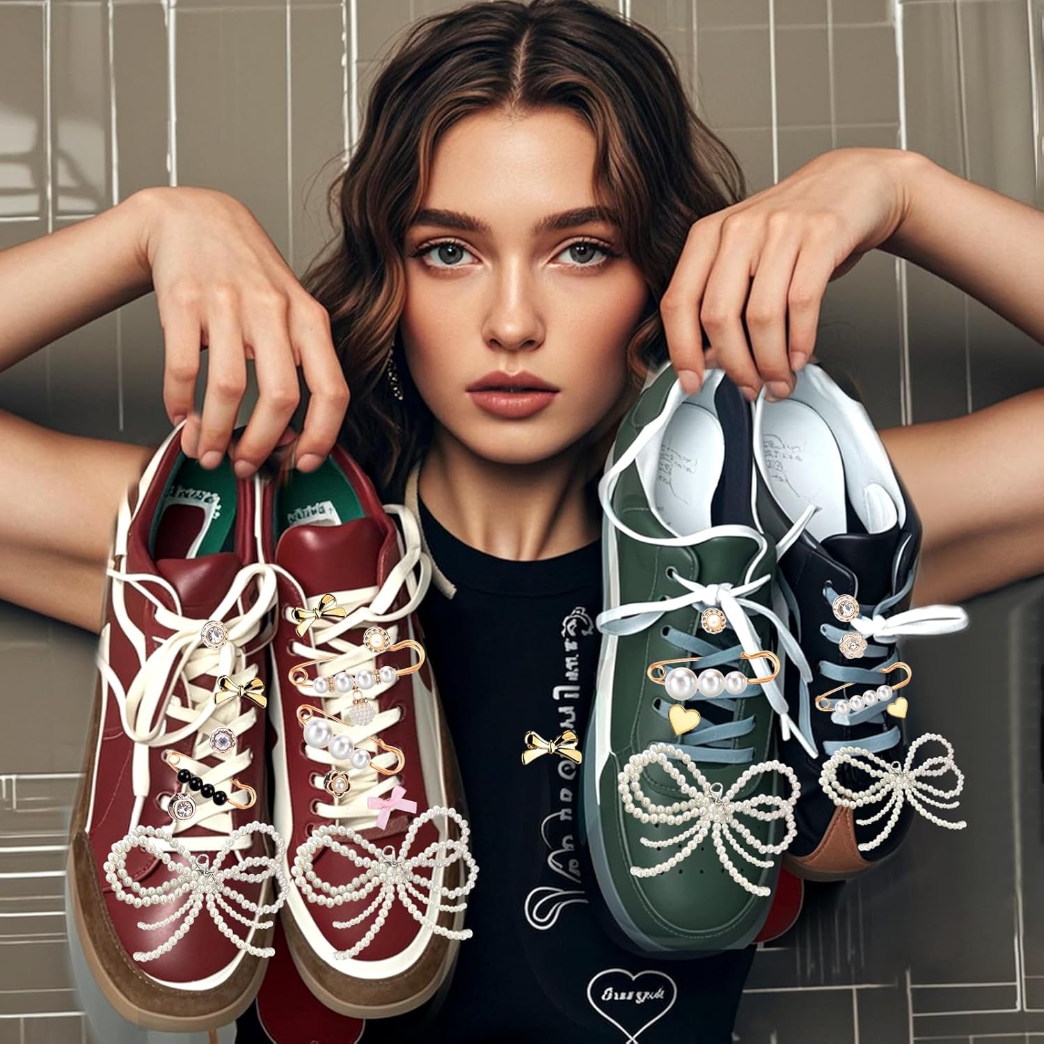 IvaSky Bow Shoe Charms on White Sneakers – Outdoor Styling