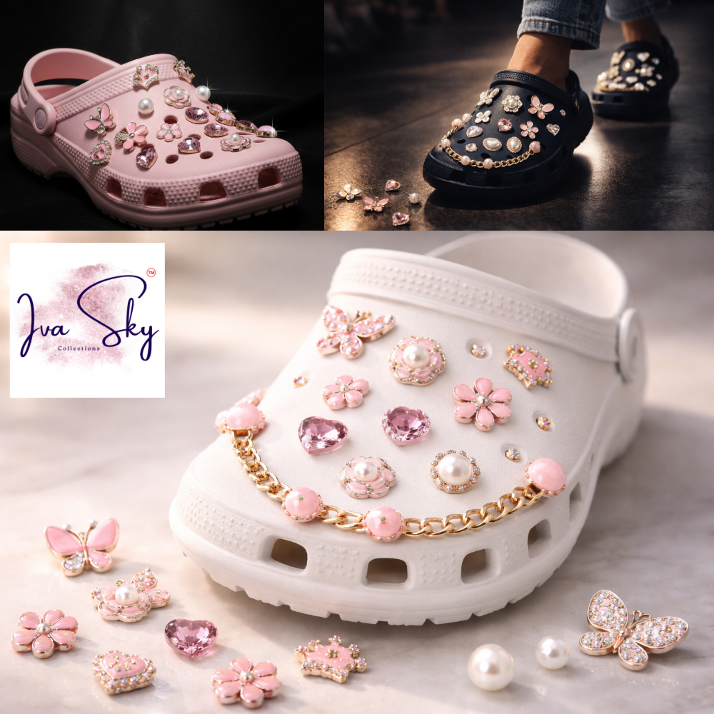 IvaSky Pink Heart Rhinestone Shoe Charm – Close Up