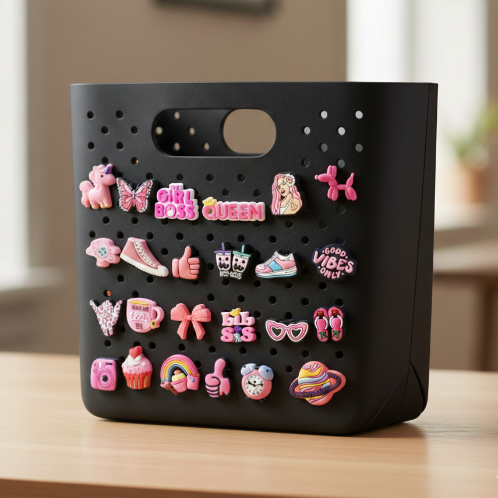 IvaSky assorted pink theme shoe charms including stars bows and smile icons