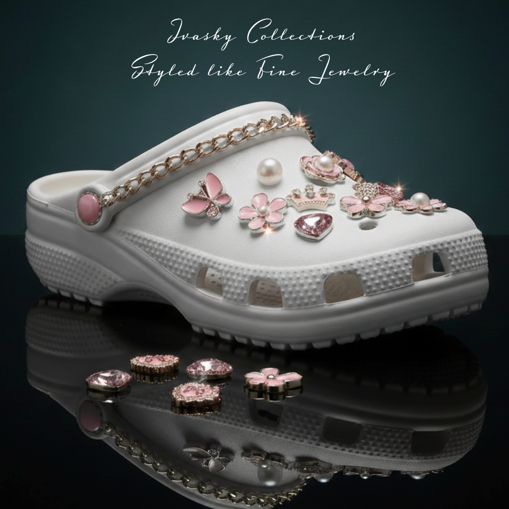 IvaSky 24-Piece Bling Shoe Charms Set – Pearl, Butterfly & Flower Clog Accessories for Women & Girls