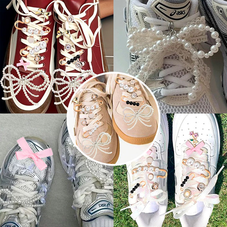 IvaSky 30PCS Pearl Bow Shoe Charms – Waterproof Sneaker Jewelry & Lace Accessories for Women & Girls