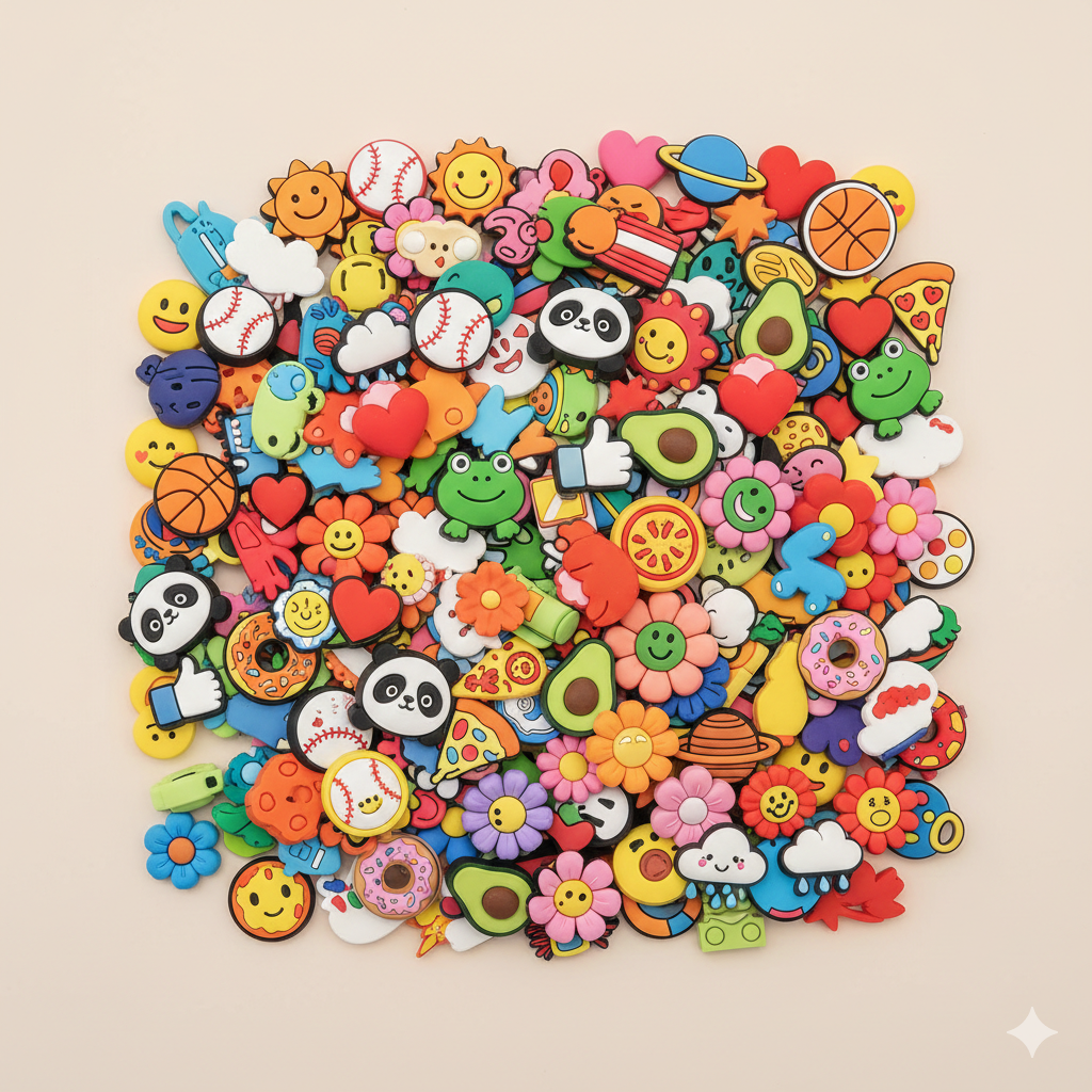 Assorted cartoon-style clog shoe charms pack for kids and adults