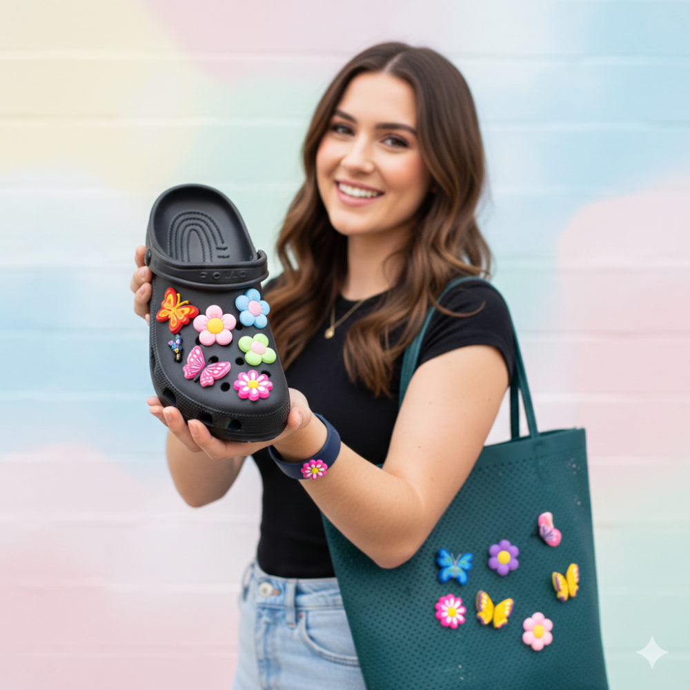 Colorful daisy and butterfly clog charms assortment