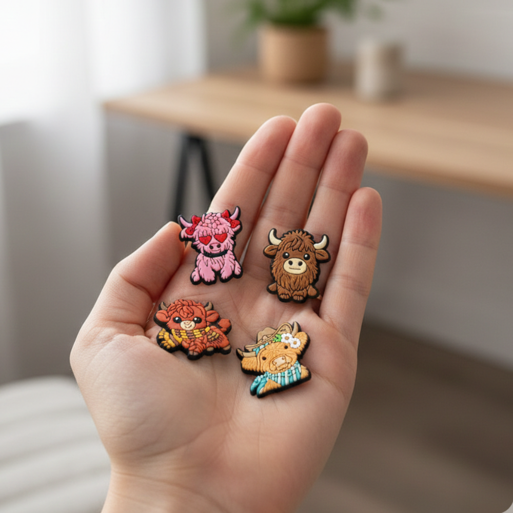 Cowboy and floral Highland cow clog decorations