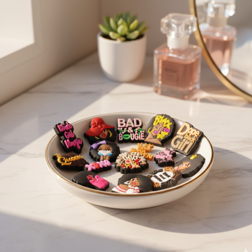 IvaSky assorted black girl themed shoe charms pack for stylish footwear personalization