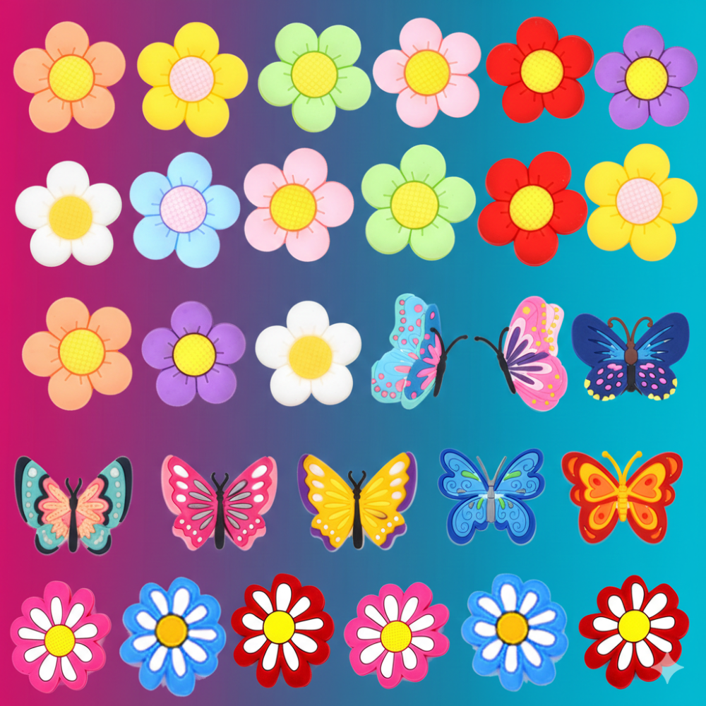IvaSky 30PCS flower and butterfly shoe charms for perforated clogs