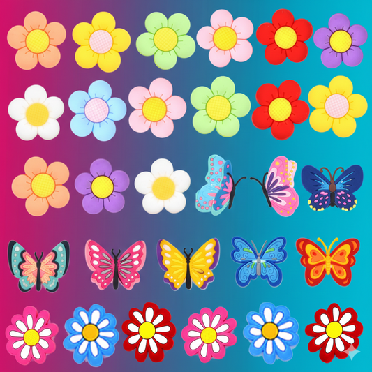 IvaSky 30PCS flower and butterfly shoe charms for perforated clogs