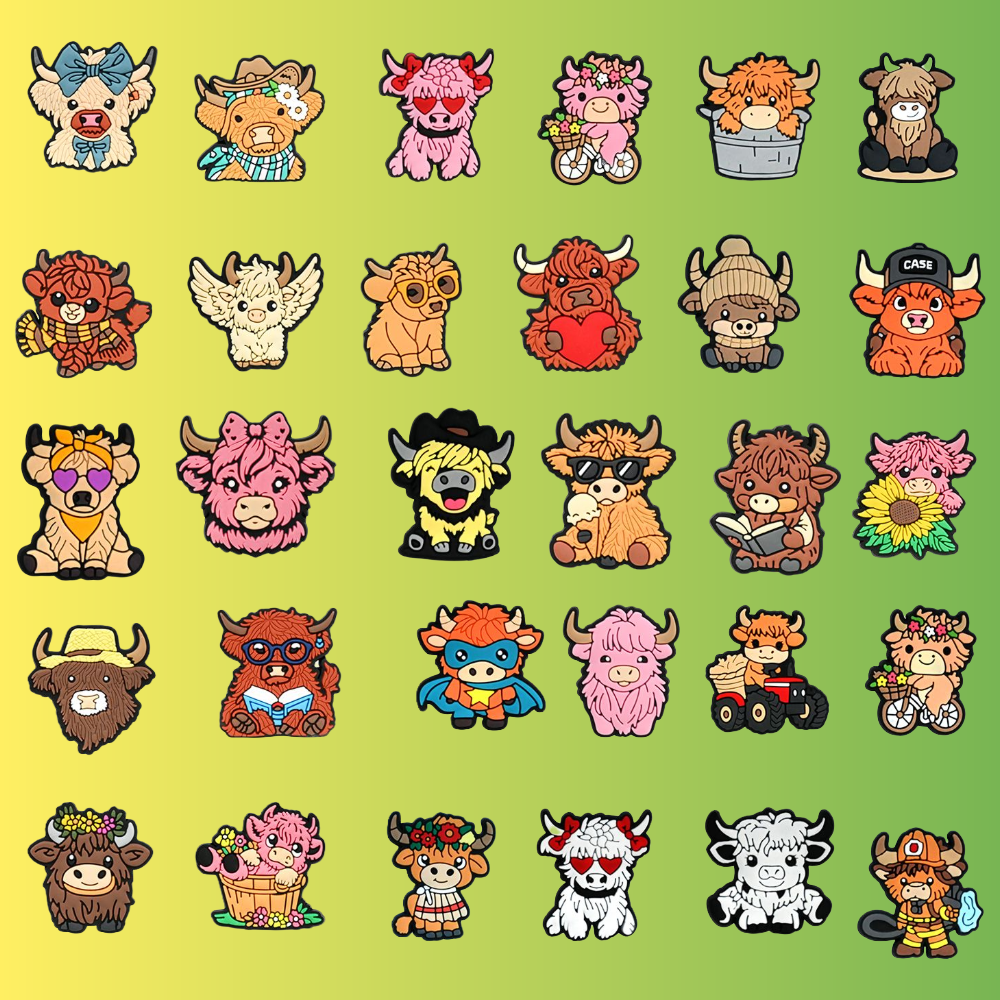 IvaSky 30PCS Highland cow shoe charms assorted farm animal designs