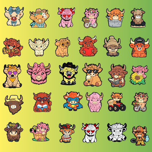 IvaSky 30PCS Highland cow shoe charms assorted farm animal designs