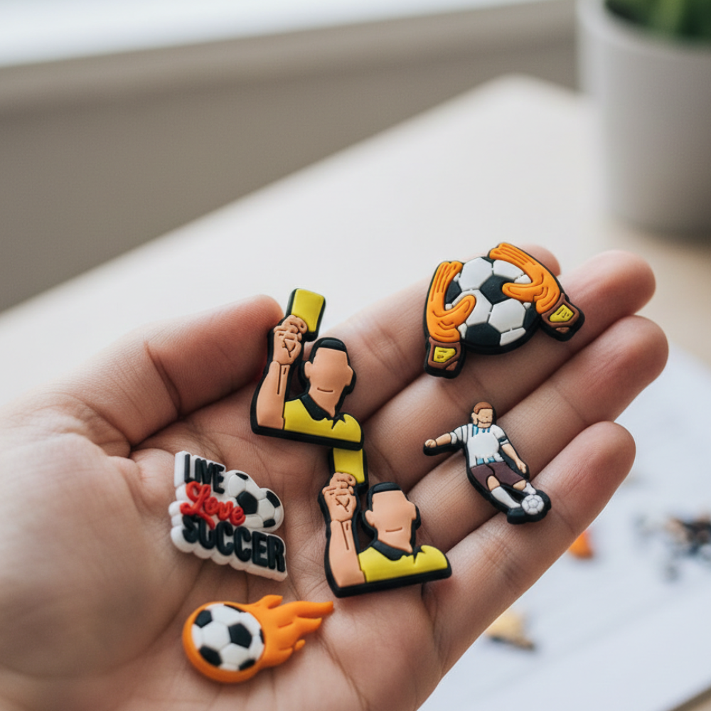 Soccer ball and referee themed clog charms