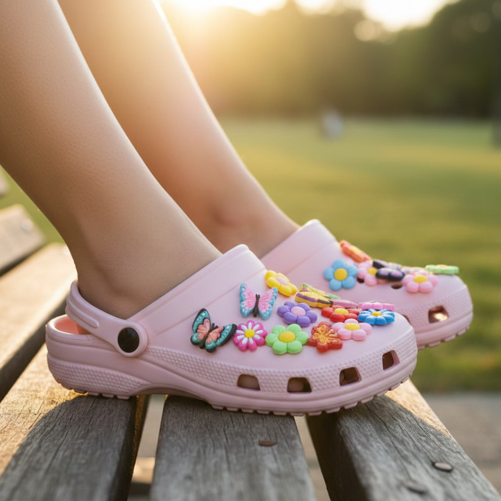 Assorted butterfly and daisy charms for clog shoes