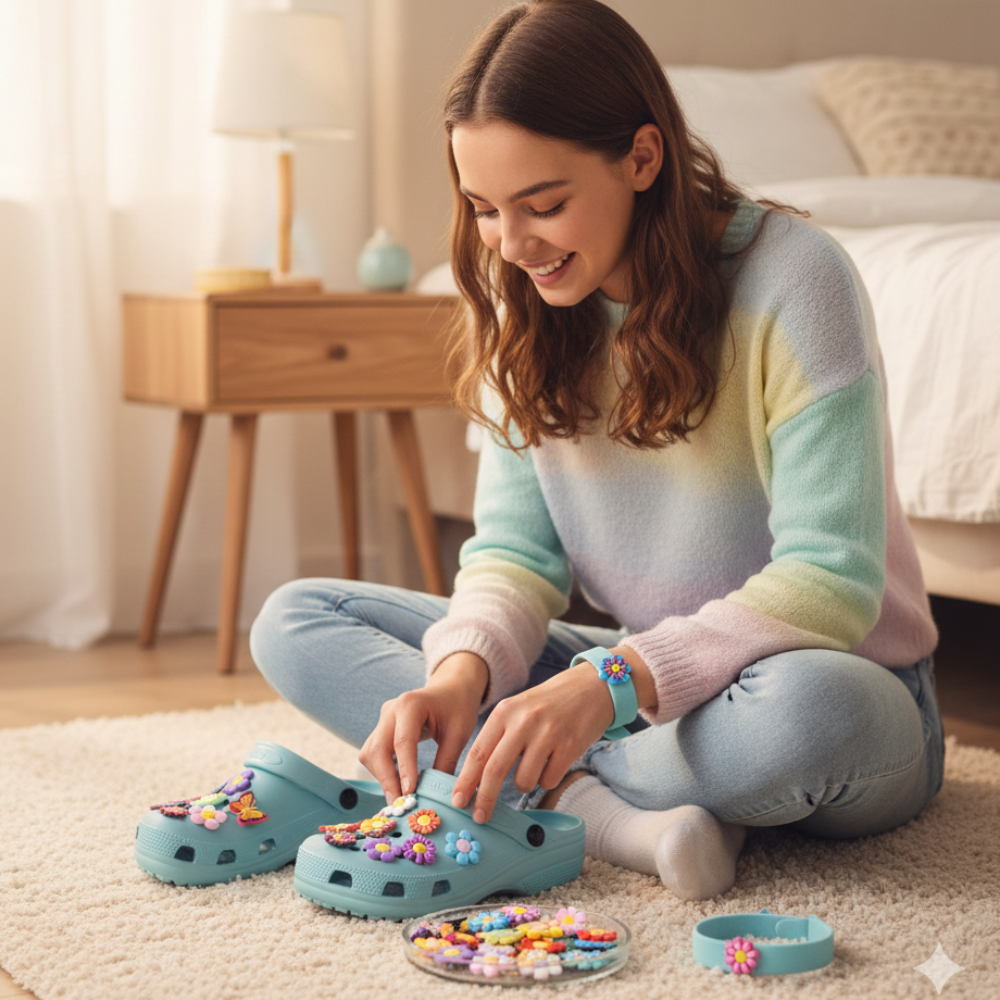 Vibrant spring flower and butterfly shoe charm set