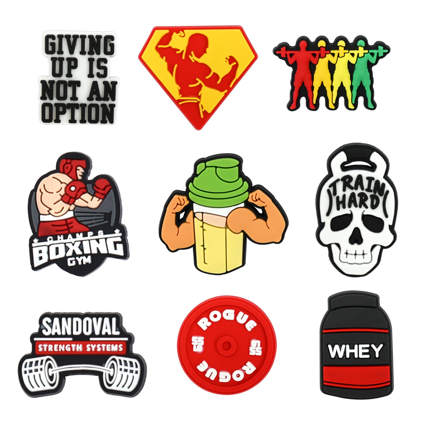 Teen fitness themed clog decorations